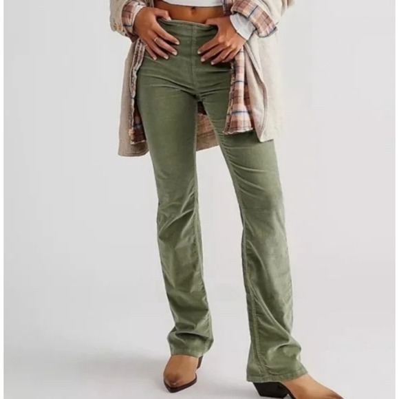 Free People Denim - Free People Jenny High Rise Skinny Flare Corduroy Pants Sage Green Size 28 New